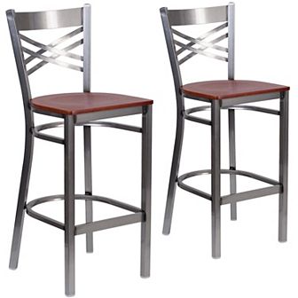 Emma And Oliver 2 Pack Clear Coated "x" Back Metal Restaurant Barstool