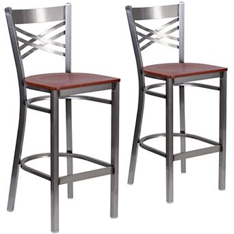 Emma And Oliver 2 Pack Clear Coated "x" Back Metal Restaurant Barstool