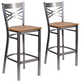 Emma And Oliver 2 Pack Clear Coated "x" Back Metal Restaurant Barstool