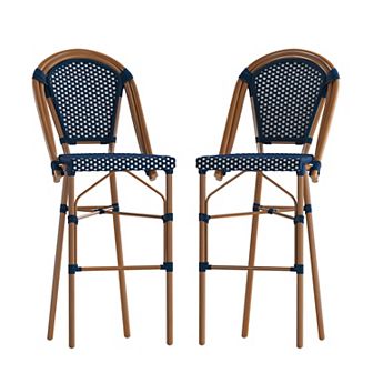 Merrick Lane Sacha Set Of Two Stacking Bistro Bar Stools With Pe Seats And Backs