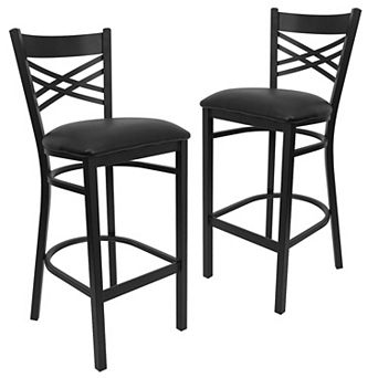 Emma And Oliver 2 Pack "x" Back Metal Restaurant Barstool