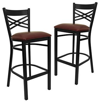 Emma And Oliver 2 Pack "x" Back Metal Restaurant Barstool
