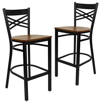 Emma And Oliver 2 Pack "x" Back Metal Restaurant Barstool