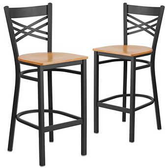 Emma And Oliver 2 Pack "x" Back Metal Restaurant Barstool