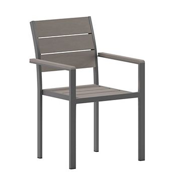 Emma and Oliver Fena Outdoor Stacking Side Chair with Faux Teak Poly Slats and Metal Frame