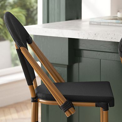 Merrick Lane Mael Set Of Two Stacking Bistro Style Counter Stools With Textilene Backs
