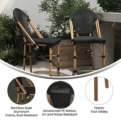 Merrick Lane Mael Set Of Two Stacking Bistro Style Counter Stools With Textilene Backs
