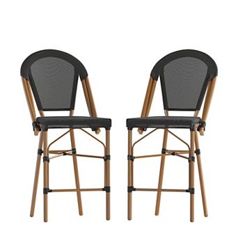 Merrick Lane Mael Set Of Two Stacking French Bistro Style Counter Stools With Textilene Backs