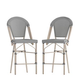 Merrick Lane Mael Set Of Two Stacking French Bistro Style Counter Stools With Textilene Backs
