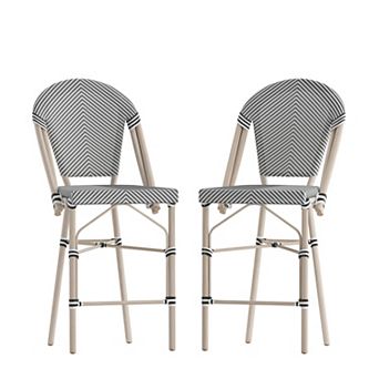 Merrick Lane Mael Set Of Two Stacking French Bistro Style Counter Stools With Textilene Backs