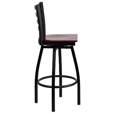 Emma And Oliver 2 Pack Ladder Back Swivel Metal Barstool