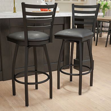 Emma And Oliver 2 Pack Ladder Back Swivel Metal Barstool