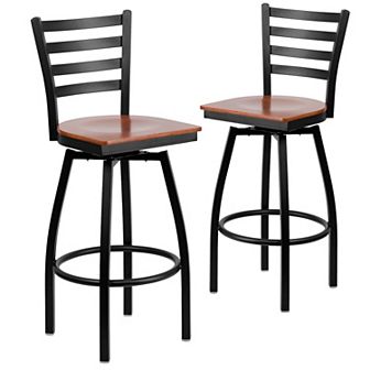 Emma And Oliver 2 Pack Ladder Back Swivel Metal Barstool