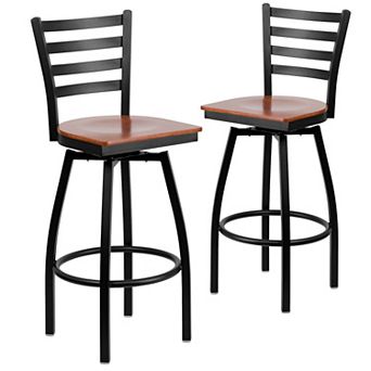 Emma And Oliver 2 Pack Ladder Back Swivel Metal Barstool