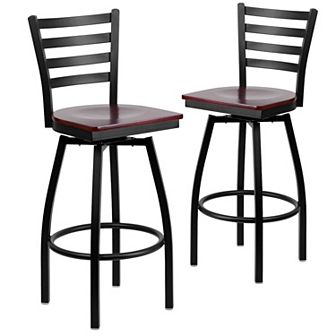 Emma And Oliver 2 Pack Ladder Back Swivel Metal Barstool