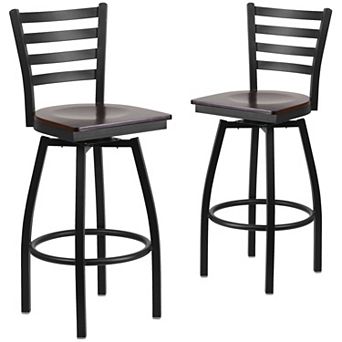 Emma And Oliver 2 Pack Ladder Back Swivel Metal Barstool