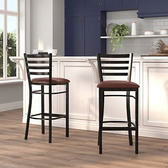 Emma And Oliver 2 Pack Ladder Back Metal Restaurant Barstool