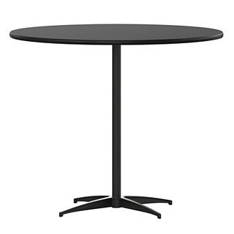 Emma And Oliver Round Wood Cocktail Table With 30" And 42" Columns
