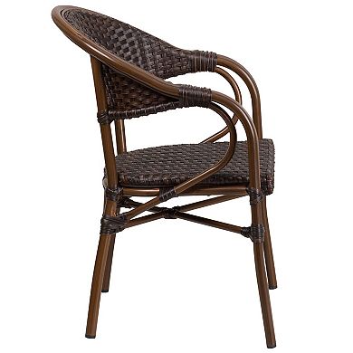 Emma And Oliver 3 Pack Rattan Restaurant Patio Chair With Rattan-aluminum Frame