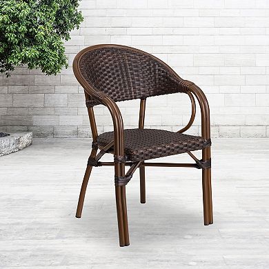 Emma And Oliver 3 Pack Rattan Restaurant Patio Chair With Rattan-aluminum Frame