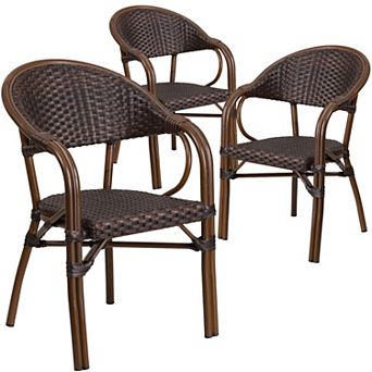 Emma And Oliver 3 Pack Rattan Restaurant Patio Chair With Rattan-aluminum Frame