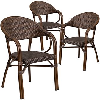 Emma And Oliver 3 Pack Rattan Restaurant Patio Chair With Rattan-aluminum Frame