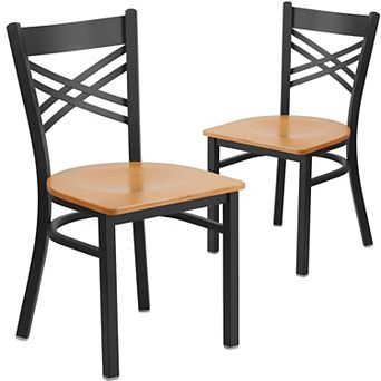 Emma And Oliver 2 Pack "x" Back Metal Restaurant Chair