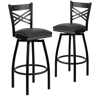 Emma And Oliver 2 Pack "x" Back Swivel Metal Barstool