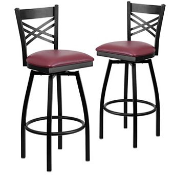 Emma And Oliver 2 Pack "x" Back Swivel Metal Barstool