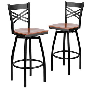 Emma And Oliver 2 Pack "x" Back Swivel Metal Barstool