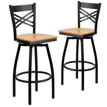 Emma And Oliver 2 Pack "x" Back Swivel Metal Barstool
