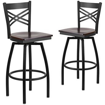 Emma And Oliver 2 Pack "x" Back Swivel Metal Barstool