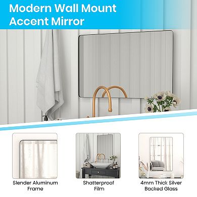 Merrick Lane Hanging Mirror Modern Metal Frame Bordered Wall Mount Mirror with Rounded Corners