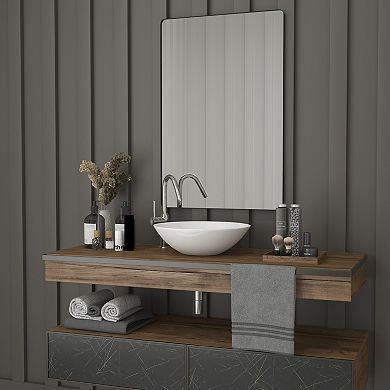 Merrick Lane Hanging Mirror Modern Metal Frame Bordered Wall Mount Mirror with Rounded Corners