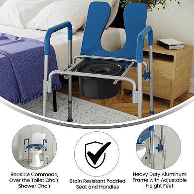 Emma And Oliver Height Adjustable Portable Heavy Duty Commode And Shower Chair