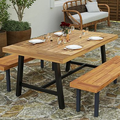 Merrick Lane Zuli Solid Acacia Wood Dining Table with Metal Legs for Indoor and Outdoor Use