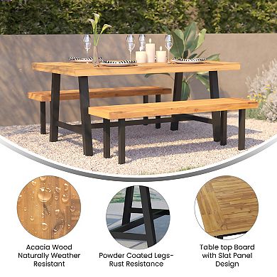 Merrick Lane Zuli Solid Acacia Wood Dining Table with Metal Legs for Indoor and Outdoor Use