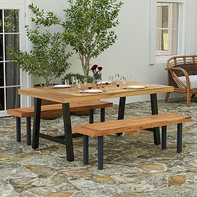 Merrick Lane Zuli Solid Acacia Wood Dining Table with Metal Legs for Indoor and Outdoor Use