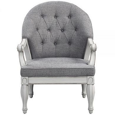 Fil 32 Inch Armchair, Tufted Backrest, Fabric Upholstery, Poplar Wood, Gray