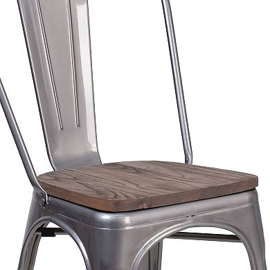 Emma And Oliver 4 Pack Metal Stackable Chair With Wood Seat