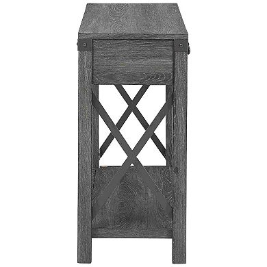 Sofa Table With X Metal Accent And 2 Drawers, Gray