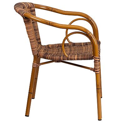 Emma And Oliver 3 Pack Rattan Restaurant Patio Chair With Rattan-aluminum Frame