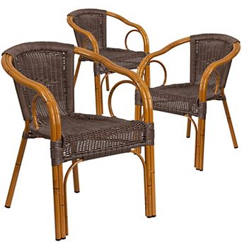 Emma And Oliver 3 Pack Rattan Restaurant Patio Chair With Rattan-aluminum Frame