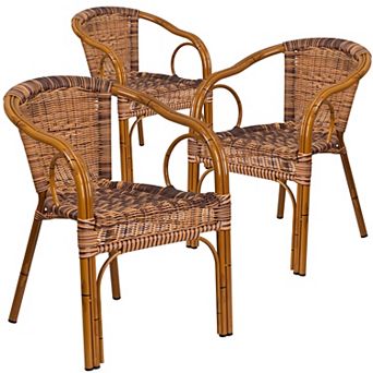 Emma And Oliver 3 Pack Rattan Restaurant Patio Chair With Rattan-aluminum Frame