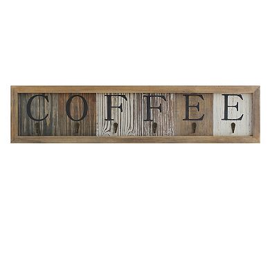 Merrick Lane Pheltz Wooden Wall Mount Distressed Printed COFFEE Mug Organizer