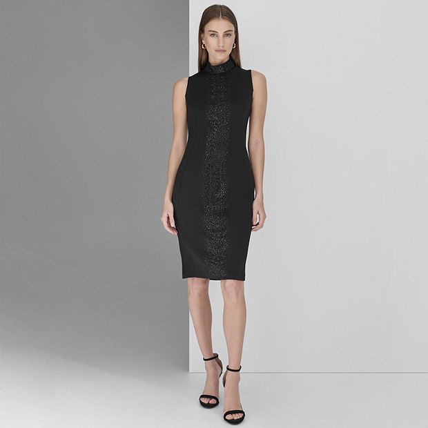 Women s Andrew Marc Sleeveless Fitted Turtleneck Midi Dress Size 10 Black