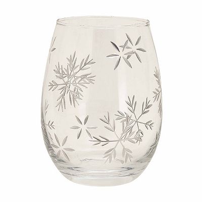 St. Nicholas Square Crystal Cut Snowflake Stemless Wine Glass
