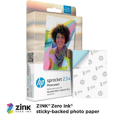 Hp Sprocket Sticky Back Zink Photo Paper 2.3 X 3.4" (50 Sheets), Stickers & Album Starter Bundle