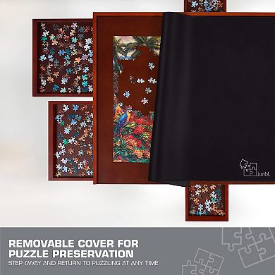 Jumbl 1500-piece Puzzle Board - 27 X 35" Puzzle Table With Legs, Cover & 6 Removable Drawers - Black