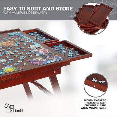 Jumbl 1500-piece Puzzle Board - 27 X 35" Puzzle Table With Legs, Cover & 6 Removable Drawers - Black